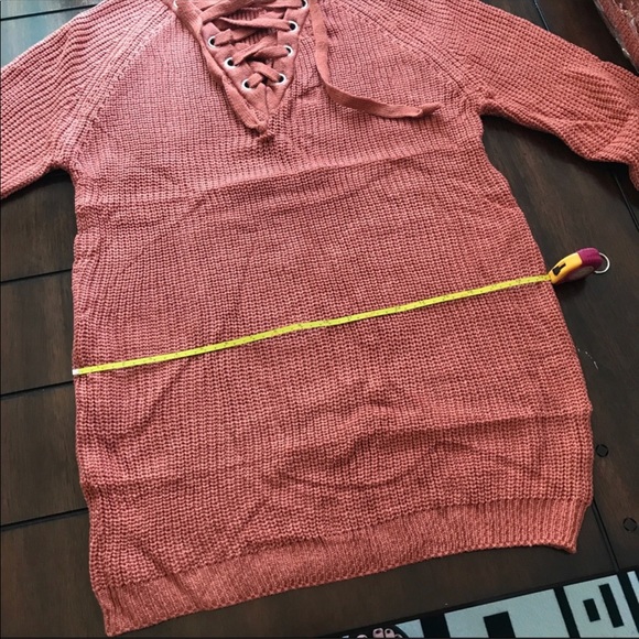 Cozy Lace up V-Neck Sweater, Burnt Orange - Picture 4 of 6